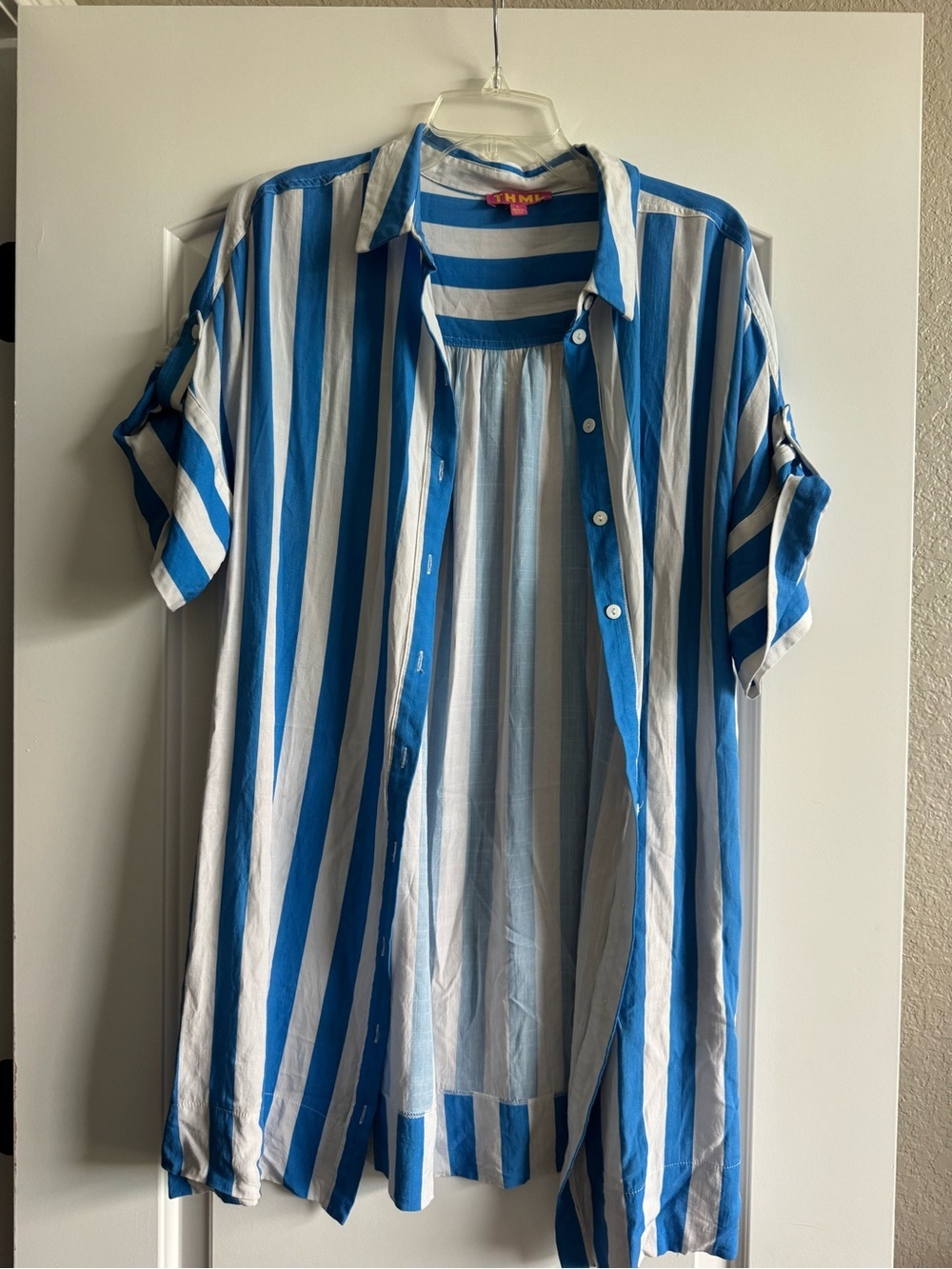 THML Blue and White Striped Button-Down Shirt Dress - Picture 4 of 6